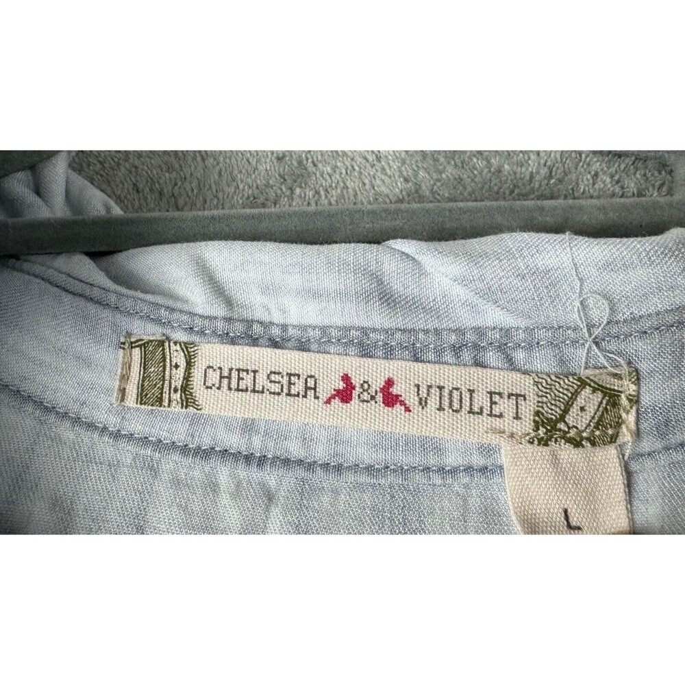 Chelsea & Violet Shirt Dress Women's Large Blue Chambray Button Front Pockets - Picture 3 of 9